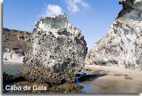 Rock formation and sandy cove at Cabo de Gata