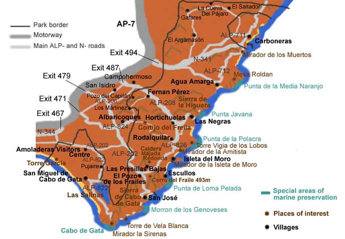Map of Cabo de Gata Almeria