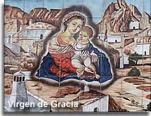 Mosiac image on Plaza Poveda of the padrona of the cave district - the Virgen de Gracia