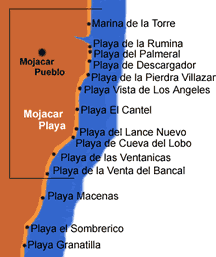 Map of Mojacar Playa and beaches