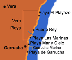 Map of the beaches of Vera Playa and Garrucha